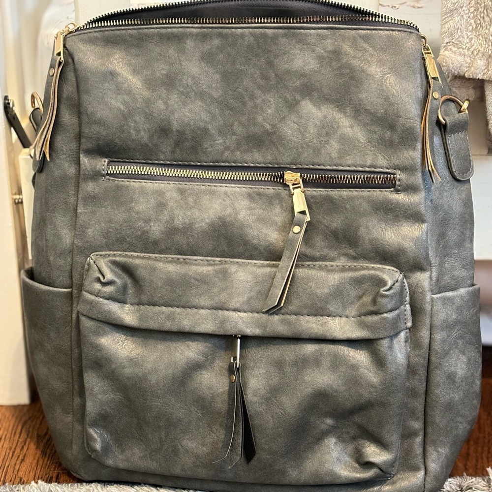 Men's Grey Faux-Leather Backpack - Stylish Everyday Bag
